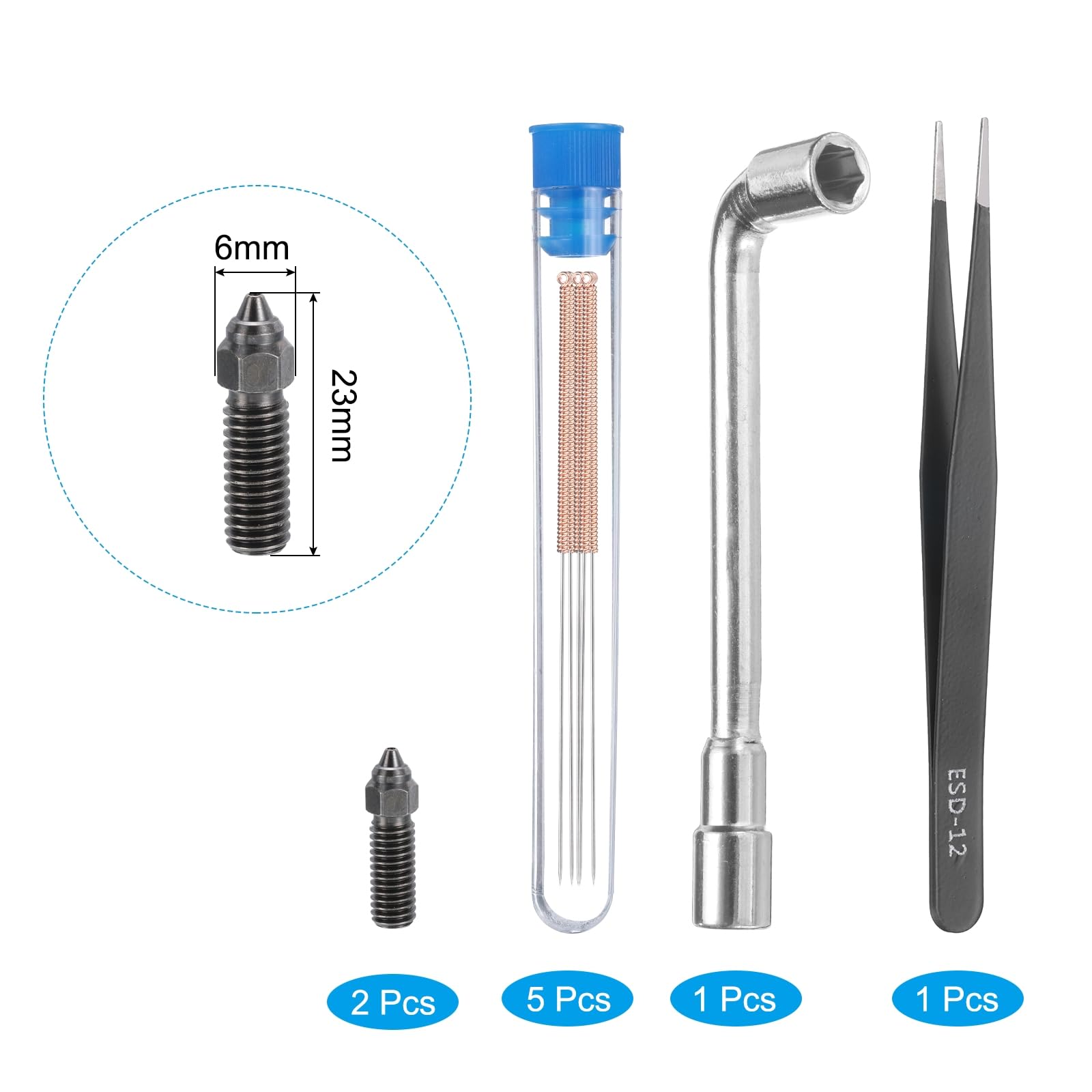 uxcell 3D Nozzles Kit, 2pcs 3D Printer K1 Hardened Steel Nozzles 1mm, 5pcs Nozzle Cleaning Needles, with a Socket Wrench and a Tweezer, for 1.75mm Ender3 Series 4