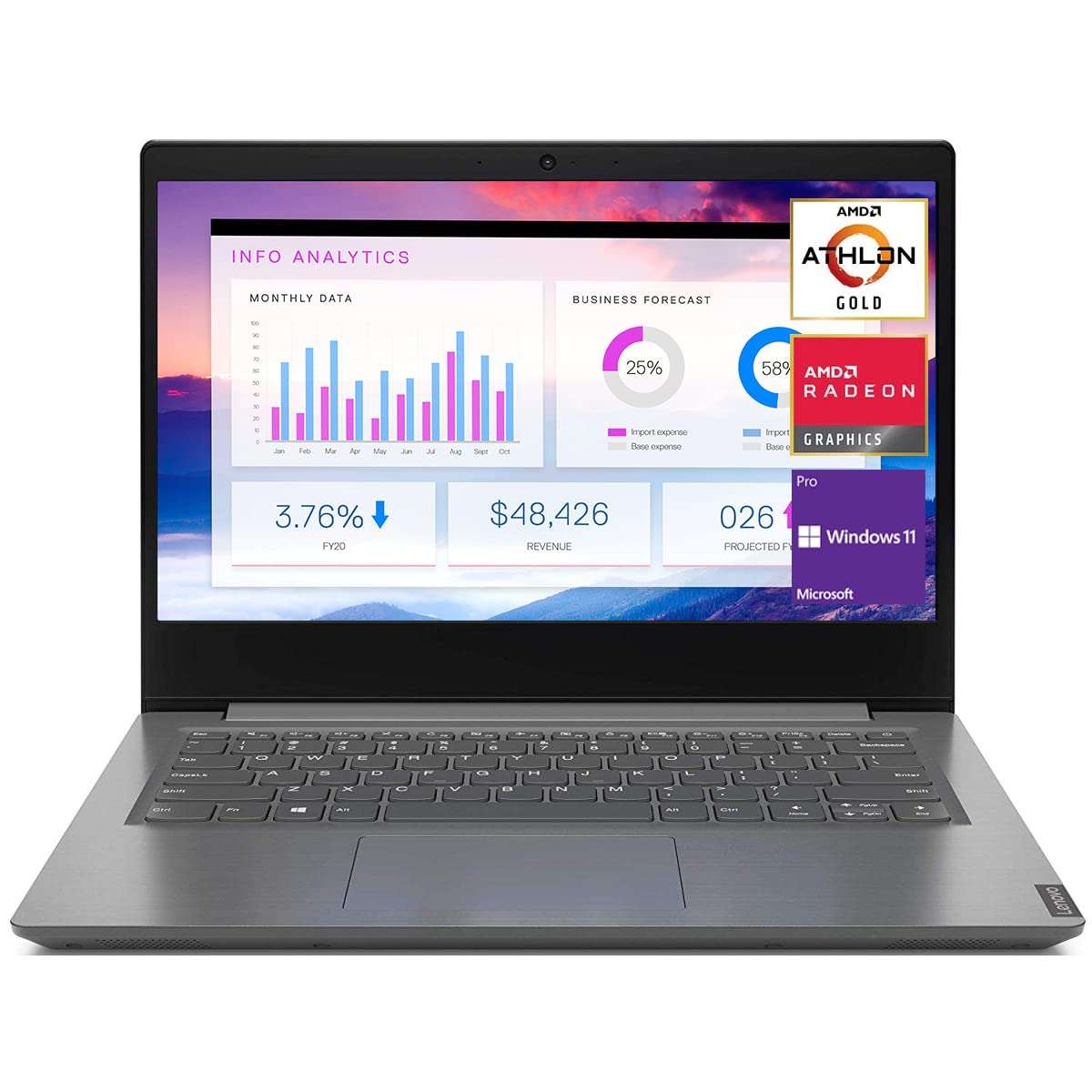 Lenovo V14 Business Laptop, 14" FHD Anti-Glare Display, AMD Athlon Gold 3150U Processor, 12GB RAM, 128GB SSD + 1TB HDD, Webcam, Wi-Fi, Bluetooth, HDMI, Windows 11 Pro 1