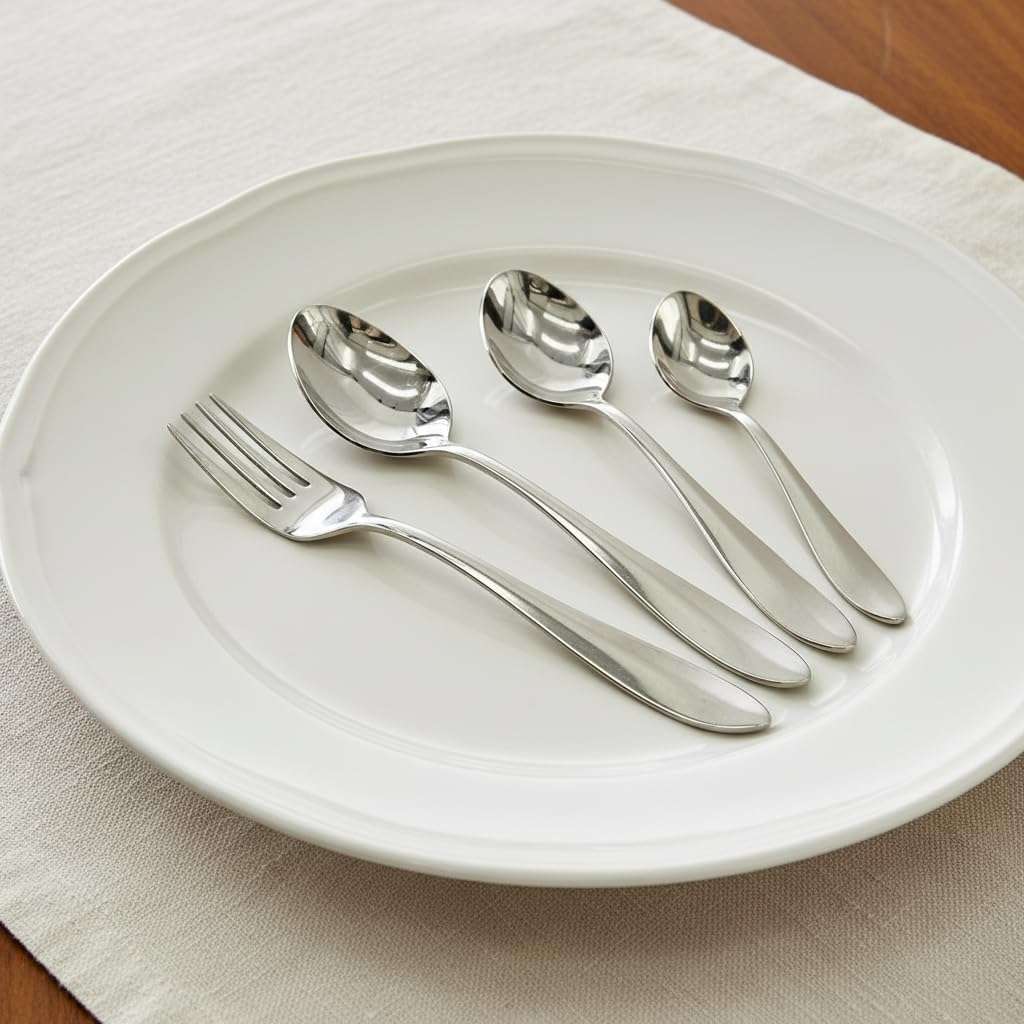 ELARE Silver Plated Stainless Steel Cutlery Set of 24 Pieces with Leatherette Box | Premium Silver Finish Spoon Fork Set for Dining Table | Luxury Festival Gifting Cutlery Set | Home & kitchen dining. 4