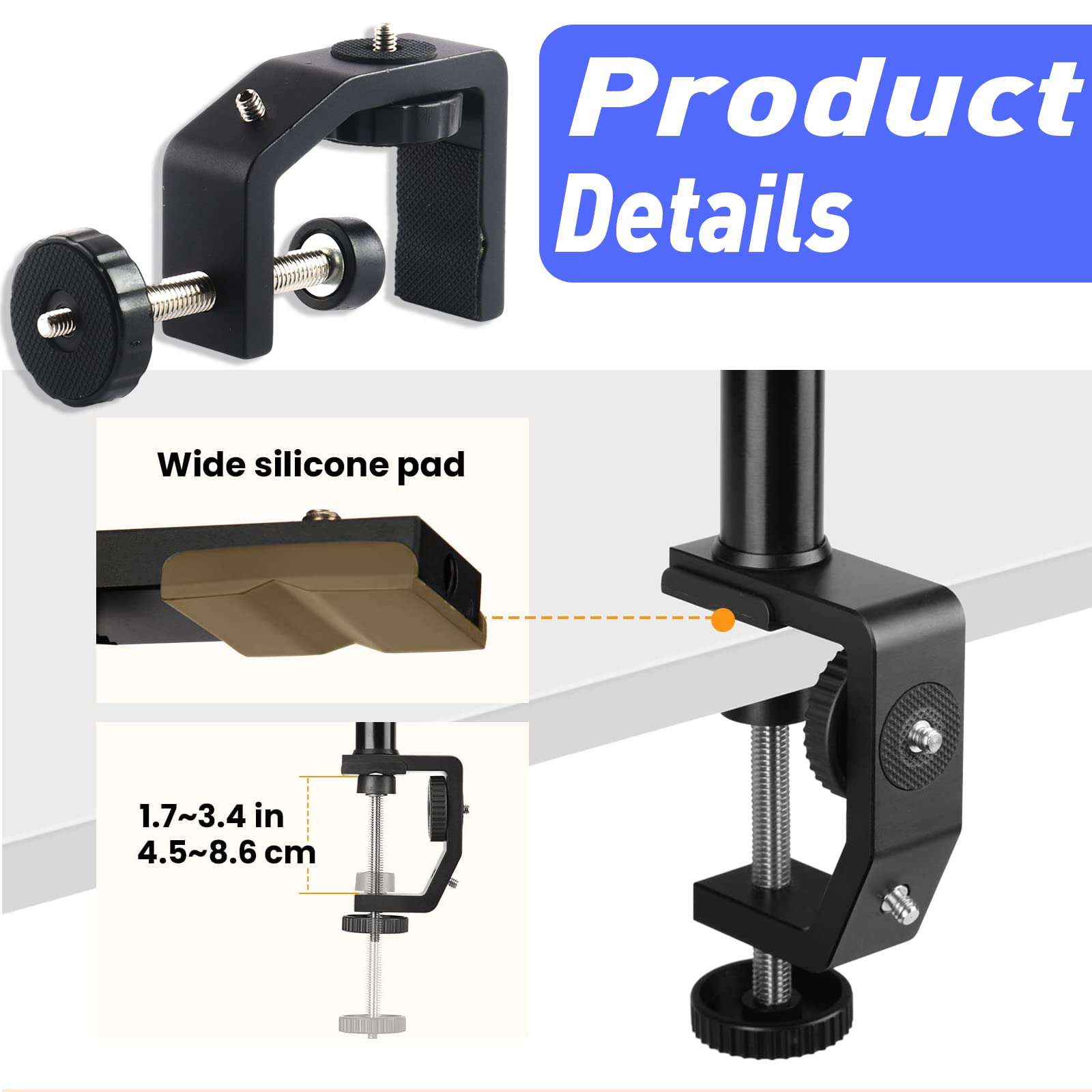 2 Pack Universal C-Clamp With 1/4" and 3/8" Thread Hole for Desktop Mount Holder LCD Monitor Flash Desks Carts Benches Worktables Microphone Mounting Equipment Photography Lights 4