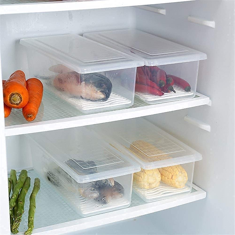LEELA'S Food Storage Container, Fridge Organizer Case With Removable Drain Plate Stackable Freezer Storage Containers Keep Fresh For Storing Fish, Meat, Vegetables (1500ML) 4