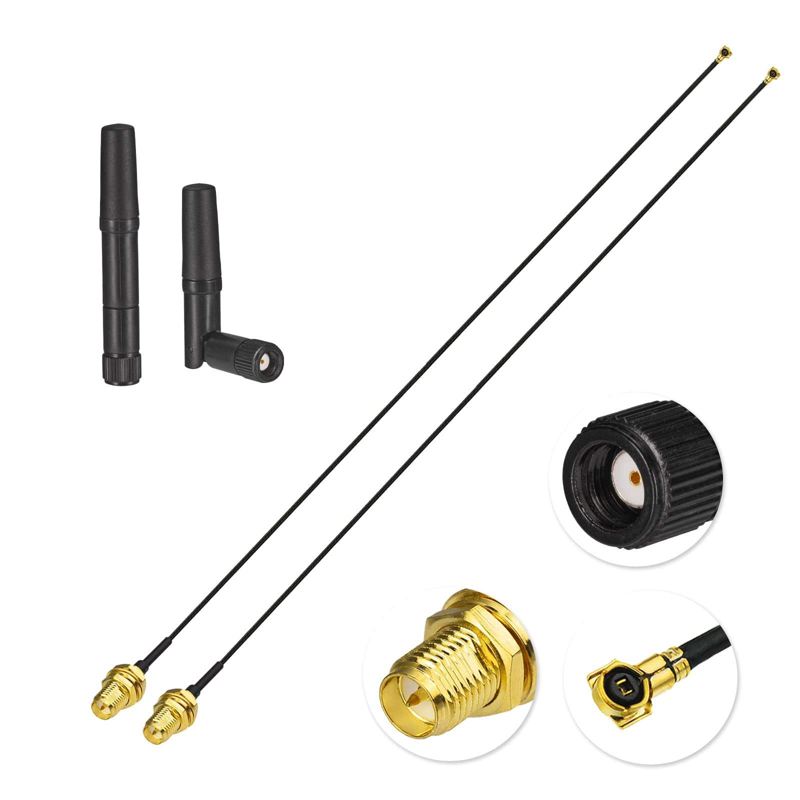 Eightwood Dual Band Small WiFi Antenna 2.4GHz 5GHz RP-SMA Male Antenna with MHF4 IPEX to RP-SMA Female Cable 9.8in (4-Pack) for M.2 NGFF Network Card PC Desktop Computer 4