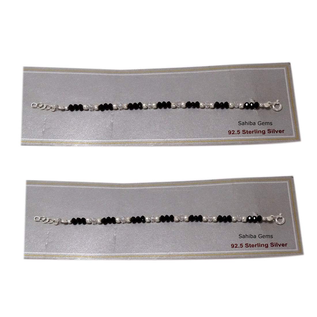 Sahiba Gems Exclusive 925 Sterling Silver With Black Crystal and Silver Beads Nazariya Baby Hand Bracelet/Kada/Bangle Nazariya for Babies 2 Pcs 3