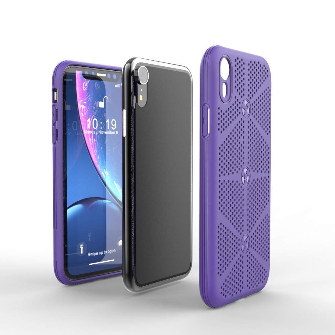 Rehty Cooling Phone Case Compatible with iPhone XR Case, TPU Phone Case Protective Cover Compatible with iPhone XR 6.1 Inch (2018)- Breathable/Heat Dissipation Case Purple 4