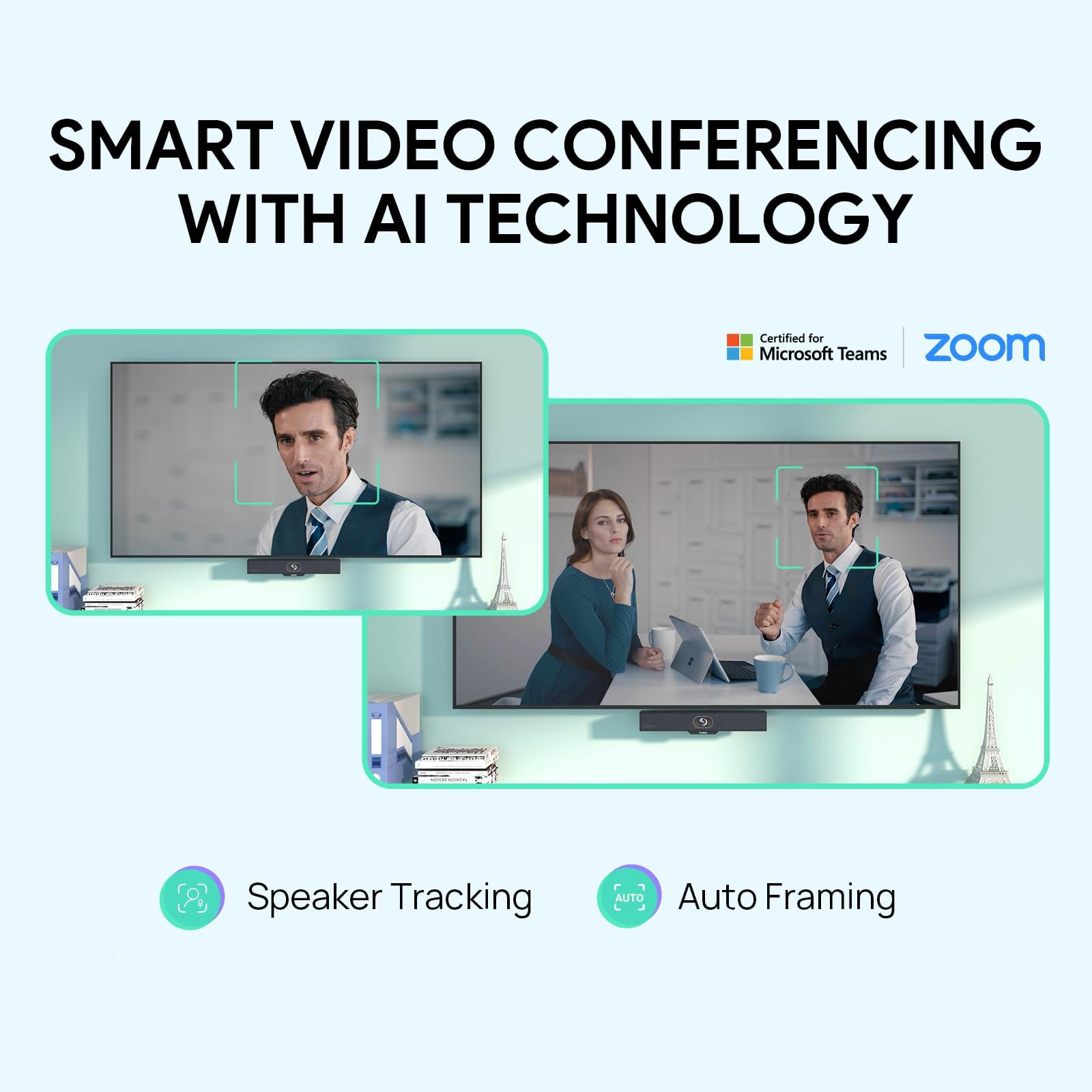 Yealink MeetingBar A10 Video Conference Room System 4K 120° Wide Angle Camera AI Auto Framing Conference Webcam with 8 Mics Arrays Speaker Tracking Noise Cancellation Teams Zoom Certified 4