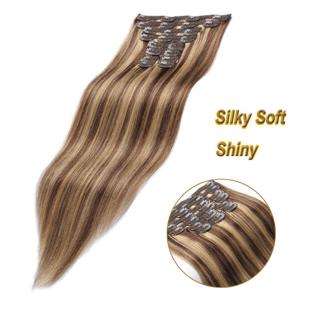 Majik 18 Inch Human Hair Extensions for Women, 50 Gram, 7 Pcs, Golden Highlighting (Free Hair Dryer, 4 Clips, Neem Wood Comb) 5