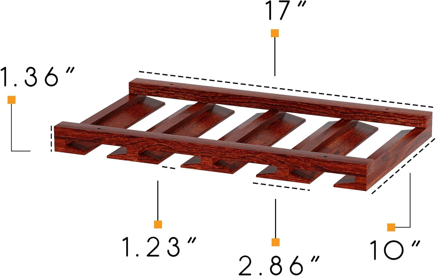 MEMUNA'S Eze 4 Sectional Adjustable Wood Under Cabinet Wine Glass Holder Wine Glass Rack Hanging Shelf Stemware Bar Organizer - 12 Wine Glass Storage - 10 Inch Deep (2, Mahogany Finish) 5