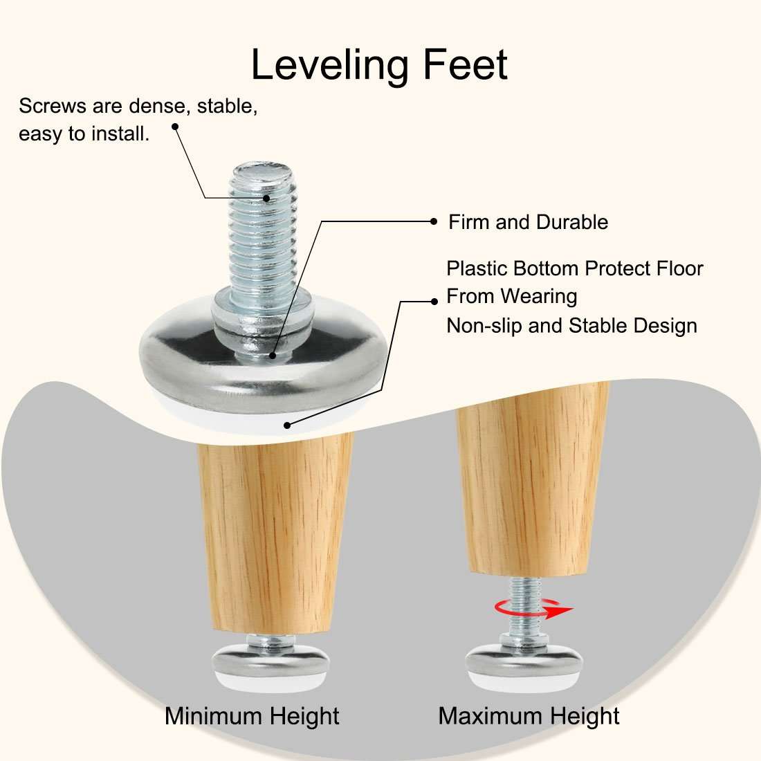 uxcell M8 x 13 x 30mm Screw on Furniture Glide Leveling Feet Adjustable Leveler Pad for Chair Industrial Machine Desk Leg 24pcs 5