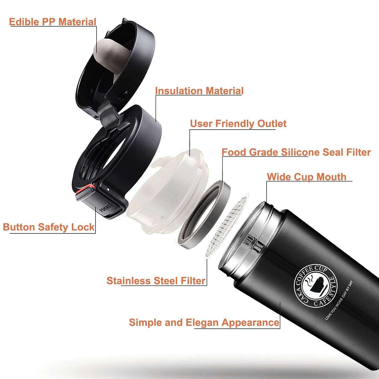 Stainless Steel Thermos Coffee Mug Cup with Lid || Travel Coffee Mug || Insulated Cup for Hot & Cold Drinks || Hot and Cold Temperatures Mug (Pack of 1) 3