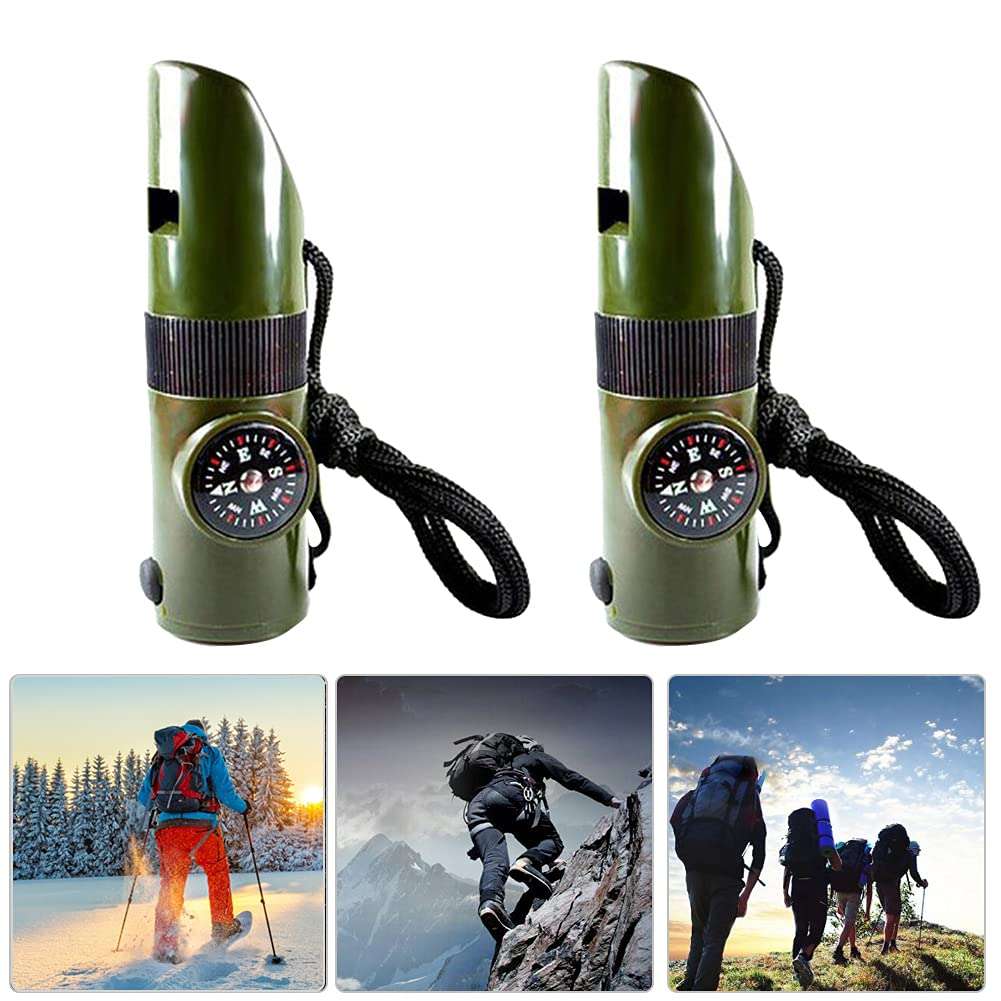 Tyenaza 2Pcs Outdoor Multifunction Survival Whistle, Supply with Nylon Rope Thermometer Compass 4