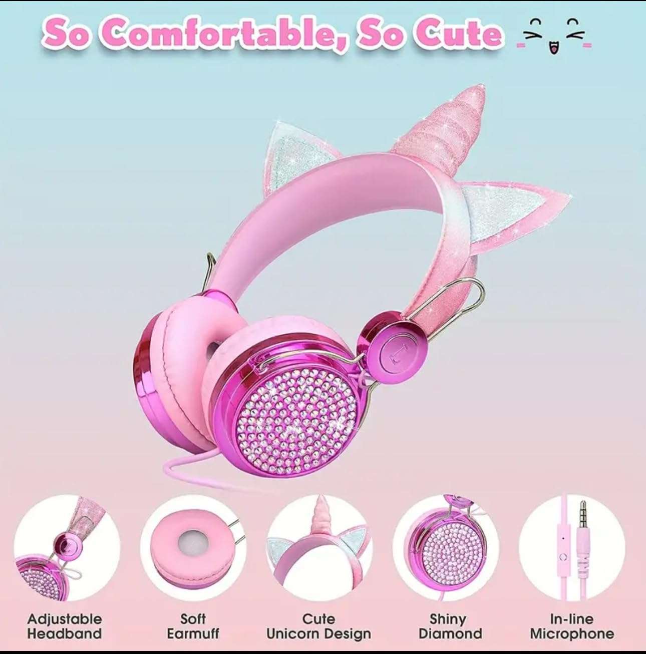 Generic Zarmany Cell Phone Headset with Microphone Noise Cancelling Headphones Over-Ear Wired Headphones Adorable Bulk Cartoon Headphones, Pink 3