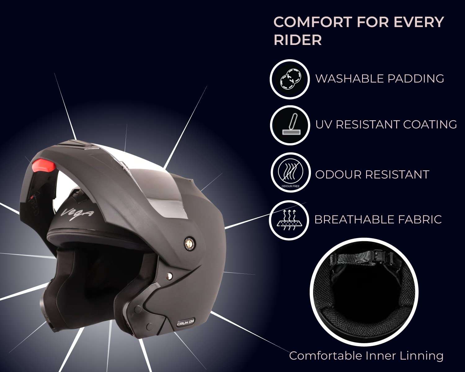 Vega Crux Dx Flip-Up Dull Black, Size:M(57-58 cm) 2