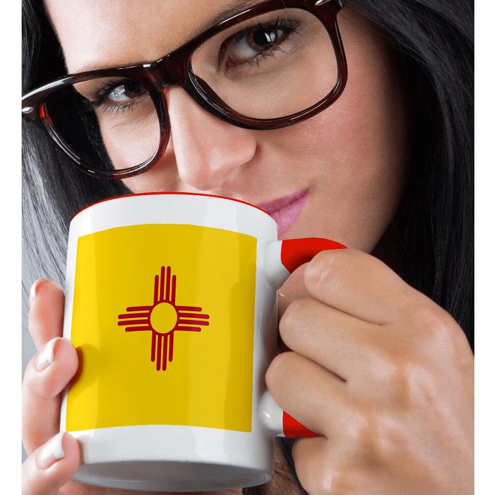 3dRose Flag of New Mexico - US American United State of America USA - red sun symbol of the Zia on yellow 11oz Two-Tone Red Mug 2