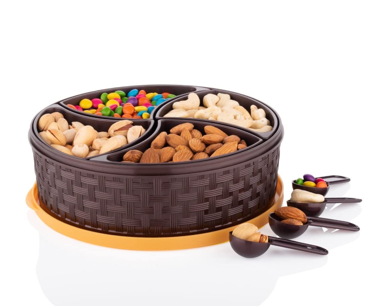 K and H Plastic Dry Fruit Storage Box, Airtight Storage Container with lid, Serving Box, Masala Box for Kitchen, Round (4 Section) 1