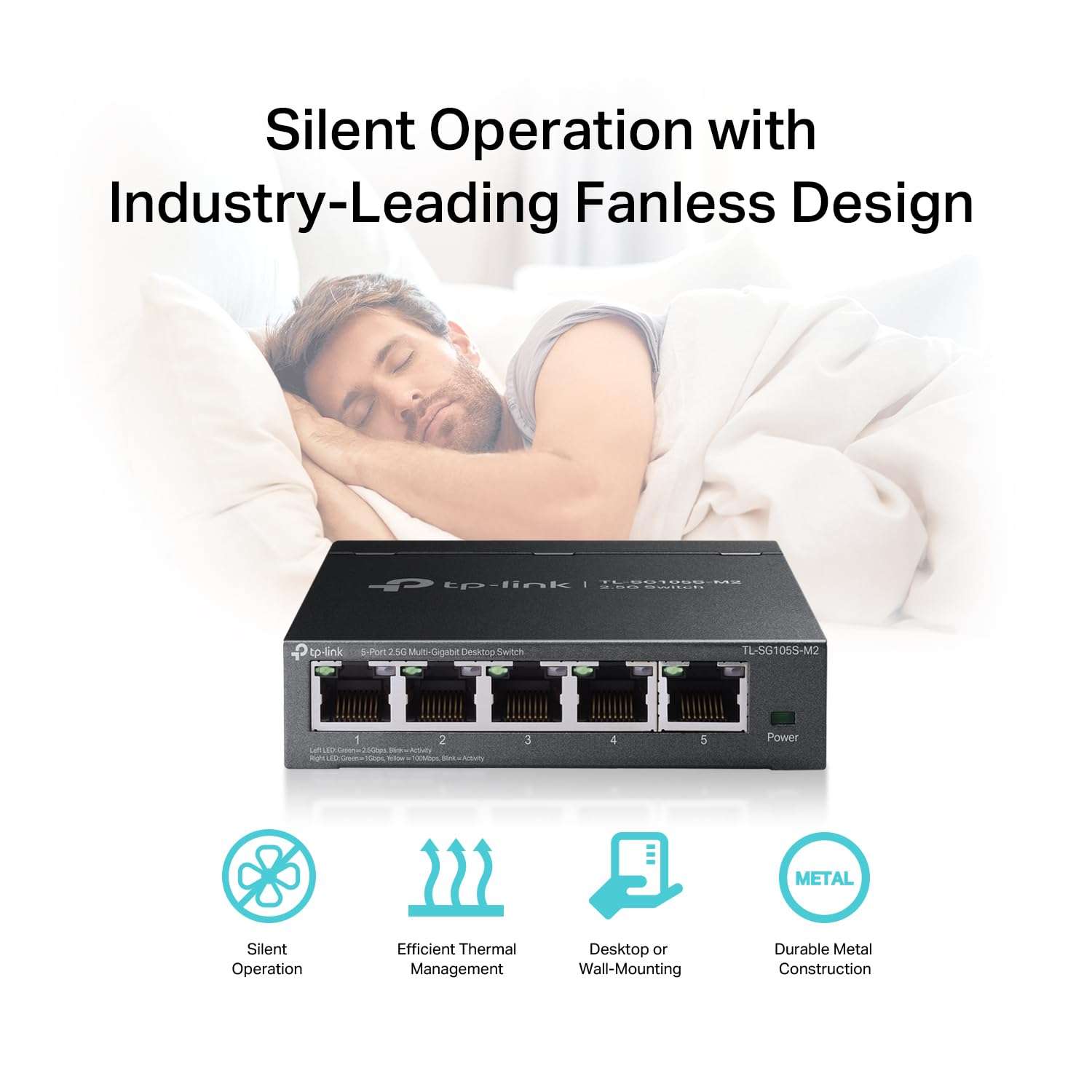TP-Link TL-SG105S-M2 | 5-Port Multi-Gigabit 2.5G Ethernet Switch | Unmanaged Network Switch | Ethernet Splitter | Plug & Play | Desktop/Wall Mount | Silent Operation 6