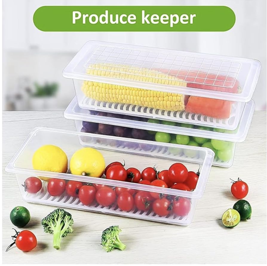 Fridge Storage Containers (Pack of 6), Fridge Organiser Storage Boxes with Removable Drain Plate, Lids, Stackable Organizer, Fridge Storage Box Keep Fruits, Vegetables Fresher, 1500 ML 5