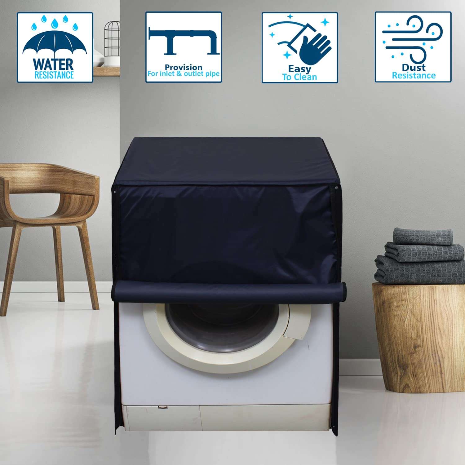 Star Weaves Washing Machine Cover for Samsung 7 Kg Fully-Automatic Front Loading WW70J42E0BX - Waterproof & Dustproof Cover Darkblue 4