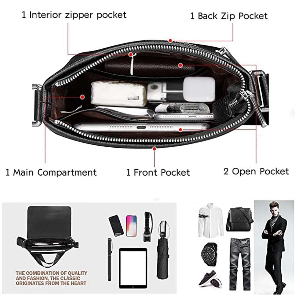 Leathario Men's Leather Shoulder Bag Crossbody Bag For Men Small Messenger For Work Business Satchel Casual 4