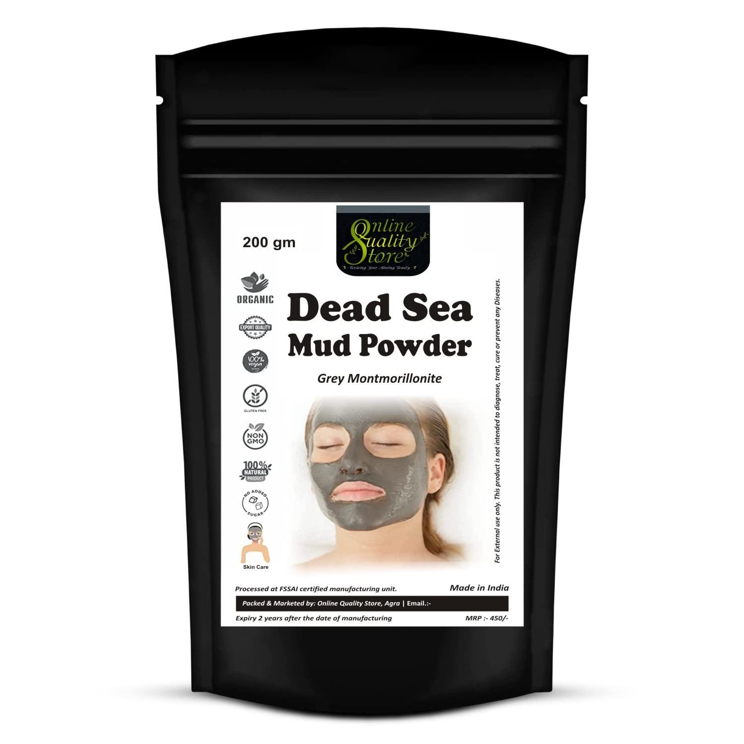 Online Quality Store Dead Sea Mud Powder - 200gm, for Face, Body & Hair | 100% Natural Dead Sea Mud Mask for Face | Face Mask| Dead Sea Mud Revitalizing, Exfoliating Powder Face Pack 1