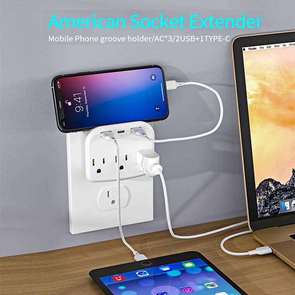 Surge Protector Converter, Outlet Extender with 3 Outlet Splitter and 3 USB Charger (1 USB C), ETL Certified USB Wall Charger Power Adapter, Multi Plug Outlets for Home, Office, School, White 6