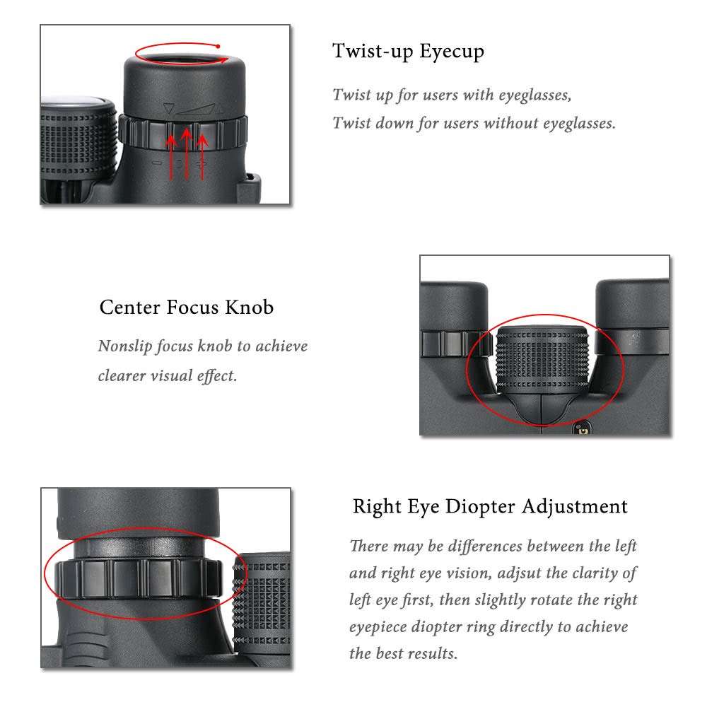 MengK Visionking HD 10X26 Waterproof Compact Binocular BaK4 Roof Prism Wide Angle Powerful Zoom Binoculars Outdoor Portable Lightweight Birdwatching Hunting Telescope 5