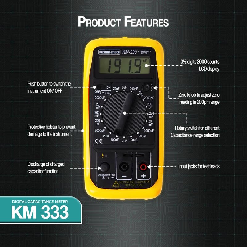 KUSAM-MECO 3½ DIGIT 1999 Counts Digital Capacitance Meter | Easy To Operate| 1 Year Warranty 3