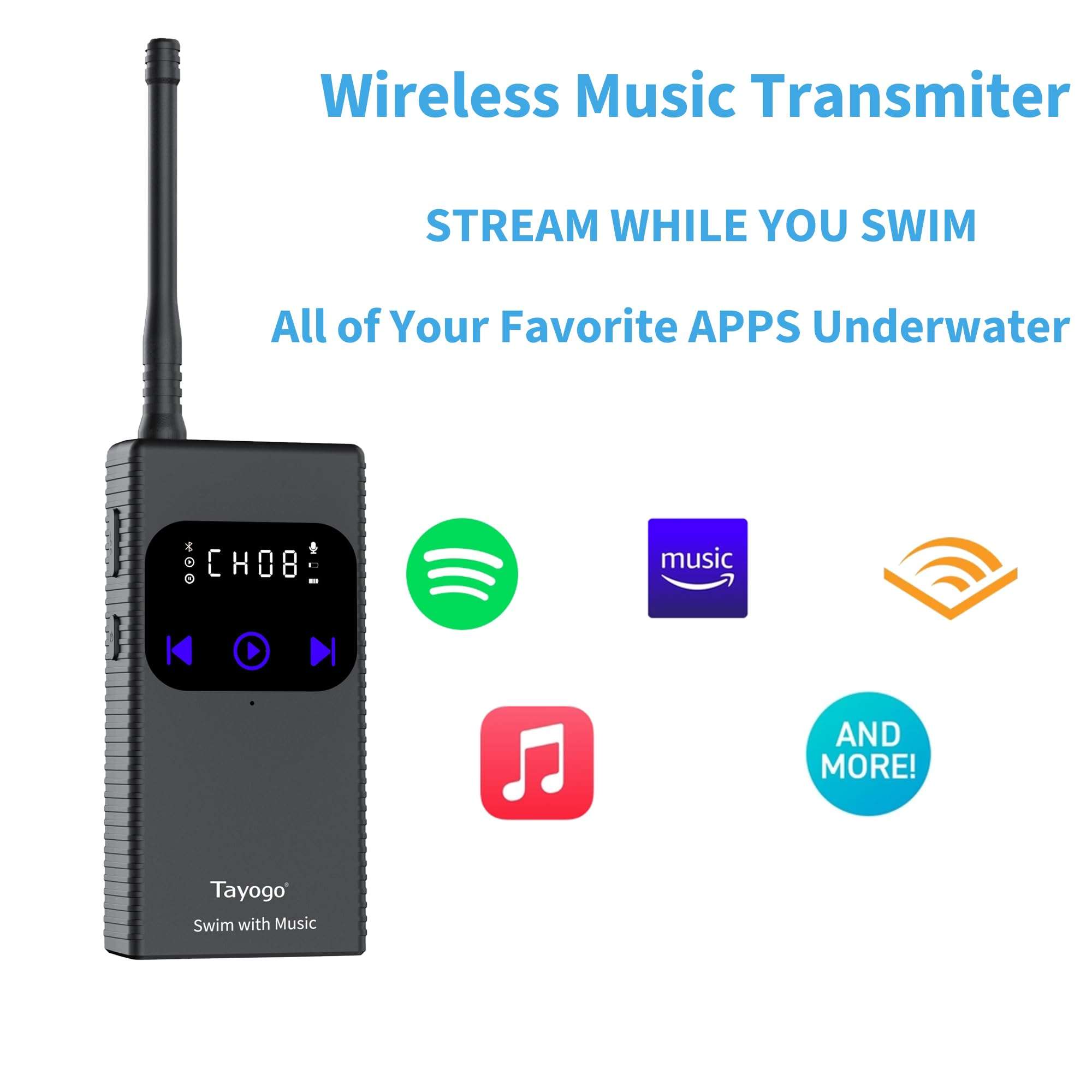 Swimming Headphones for Spotify, Audible, Swimming Coach Communicator,Tayogo Stream Music Combo,Wireless Transmitter,Waterproof in-Ear Headphones Receiver 5