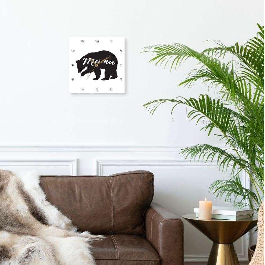 3dRose Wall Clock Silent - 13 inch - Mama Bear. White Lettering Inside Black Bear on White Background. - Stamp City - Typography 2