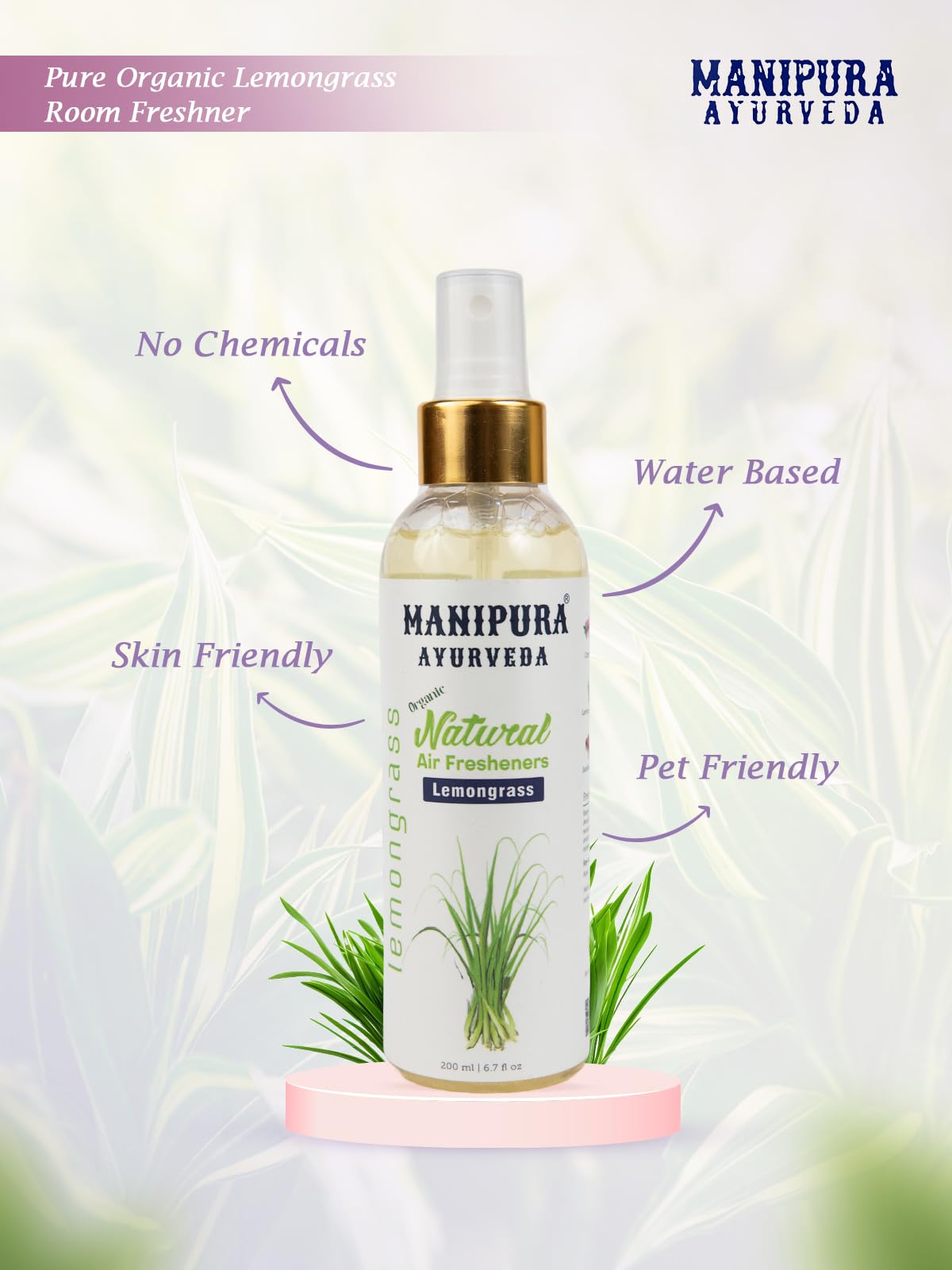 MANIPURA AYURVEDA Air Freshener Combo Pack – Lemongrass, Sandalwood & Jasmine | 200 ml Each | With Essential Oils | For Room, Office & Car 4