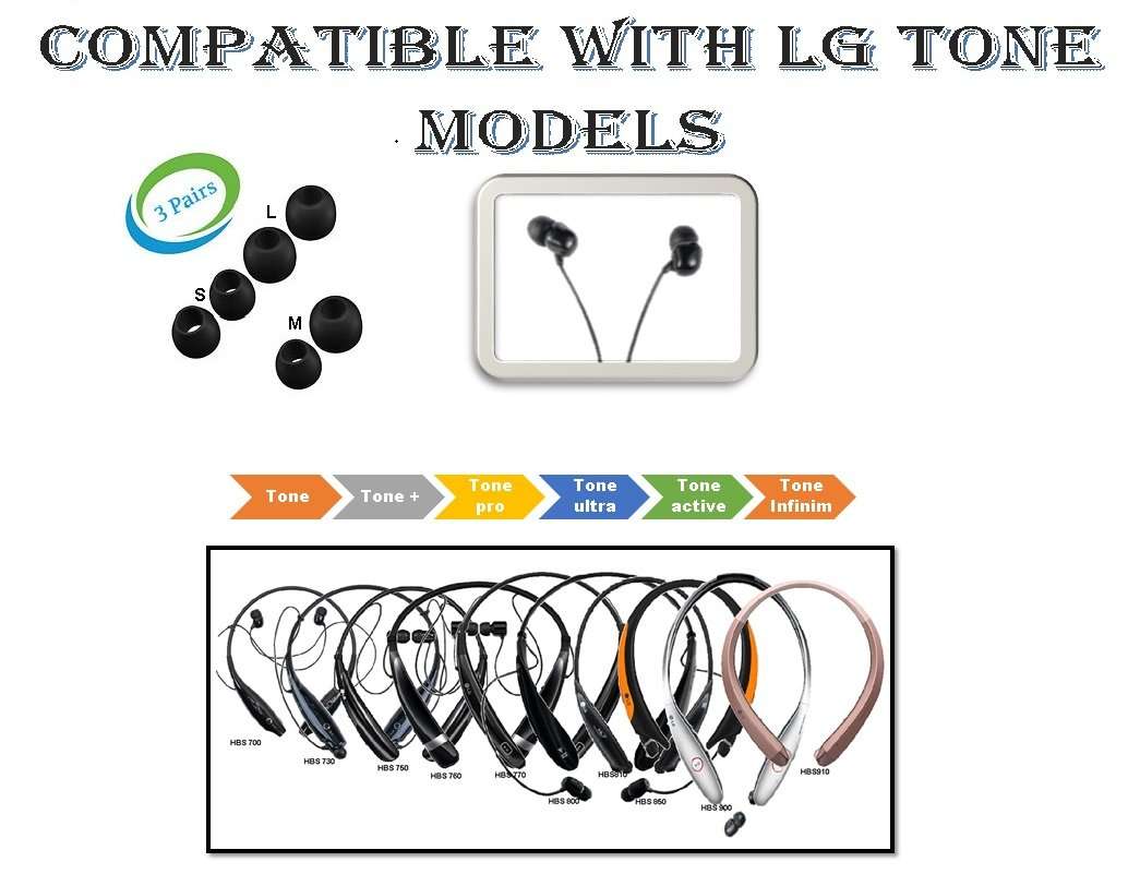 Replacement Eartips for LG Tone, Tone Pro, Active, infinim, Wireless Stereo Headset Replacement Ear Buds Ear Tips Ear gels 3
