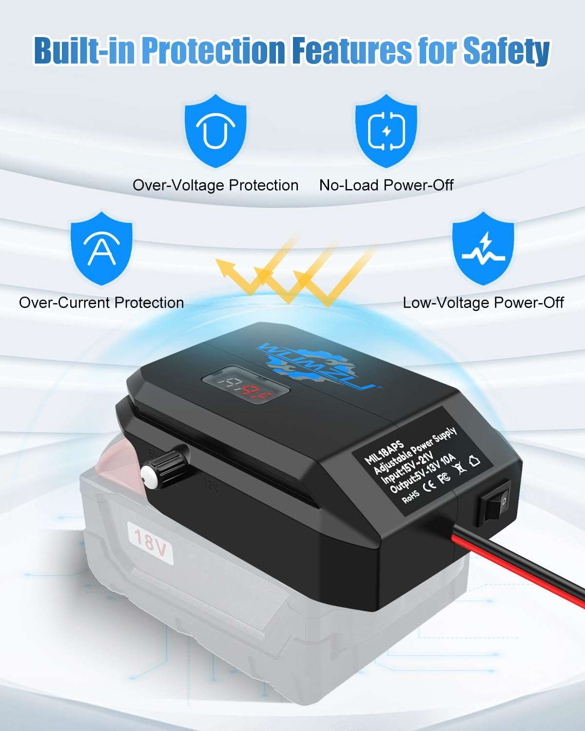 Step Down Converter Power Wheel Battery Adapter Fit for Milwaukee 18V to 12V, DC 12V Buck Converter Regulator for Automotive Tools Charging Travel Outdoor Adventures 5