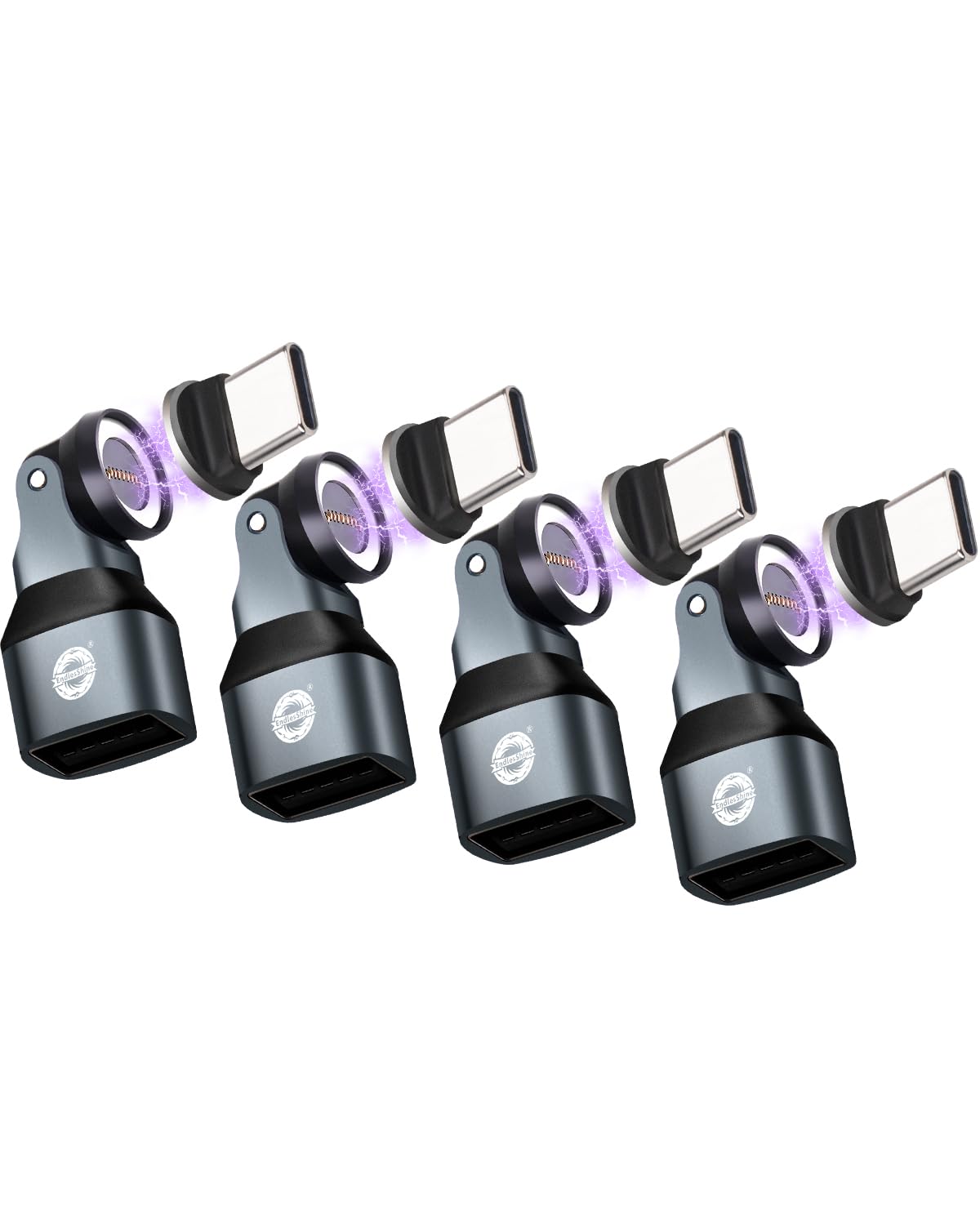 EndlesShine Magnetic USB A to Type-C/USB-C Adapter, 240W PD Fast Charging, 480Mbps Data Transfer, 540°Rotating Swivel Connector with LED Tips Port Protection 9-Pin 1