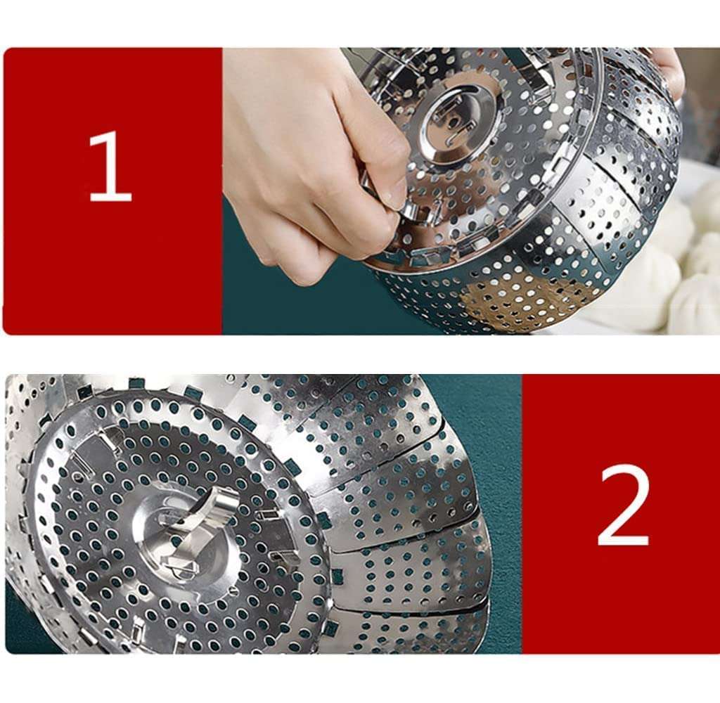 Gikzol Vegetable Steamer Basket, Premium Stainless Steel Veggie Steamer Basket - Folding Expandable Steamers to Fits Various Size Pot (Silver) 6