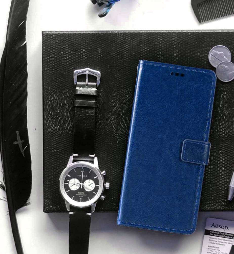 Frazil Vintage Leather Finish Flip Cover for Realme Narzo 50 5G | Inside Pockets & Inbuilt Stand | Wallet Style Back Case | Magnet Closure (Blue) 3