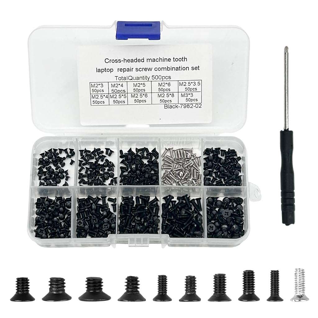 Serplex® 500Pcs Phillips Head Screws M2/M2.5/M3 Phillips Head Screws Kit Laptop Repairing Screws Accessories, Phillips Screw Kit with Box & Screwdriver 1