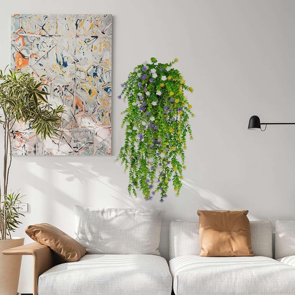 Dekorly Artificial Hanging Plants, Monstera Leaves Ivy Vine Faux Greenery Tropical Palm Leaves Hanging Plants UV Resistant Jungle Leaf for Garden Home Party (Height : 65CM, Design-D, 2 Pack) 5