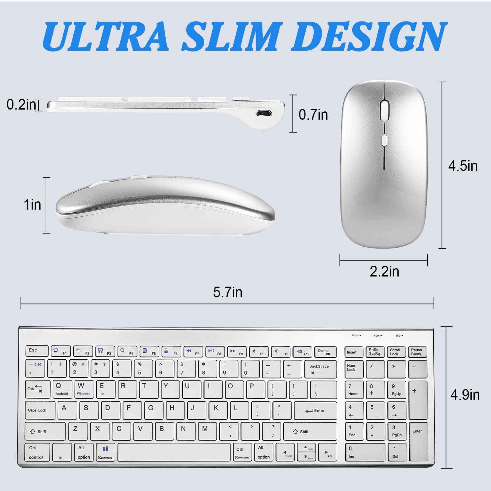 Rechargeable Wireless Keyboard Mouse, UrbanX Slim Thin Low Profile Keyboard and Mouse Combo with Numeric Keypad Silent Keys for HP Pavilion 15.6" Laptop - White 5