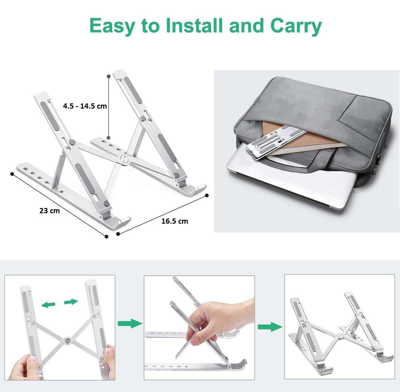 Midkart Aluminum Alloy Heat Dissipation Laptop Stand Compatible with All Laptops MacBook iPad Tablet (9-17 Inch) Ergonomic with 6 Angle Height Adjustment and Foldable Design, Silver 4