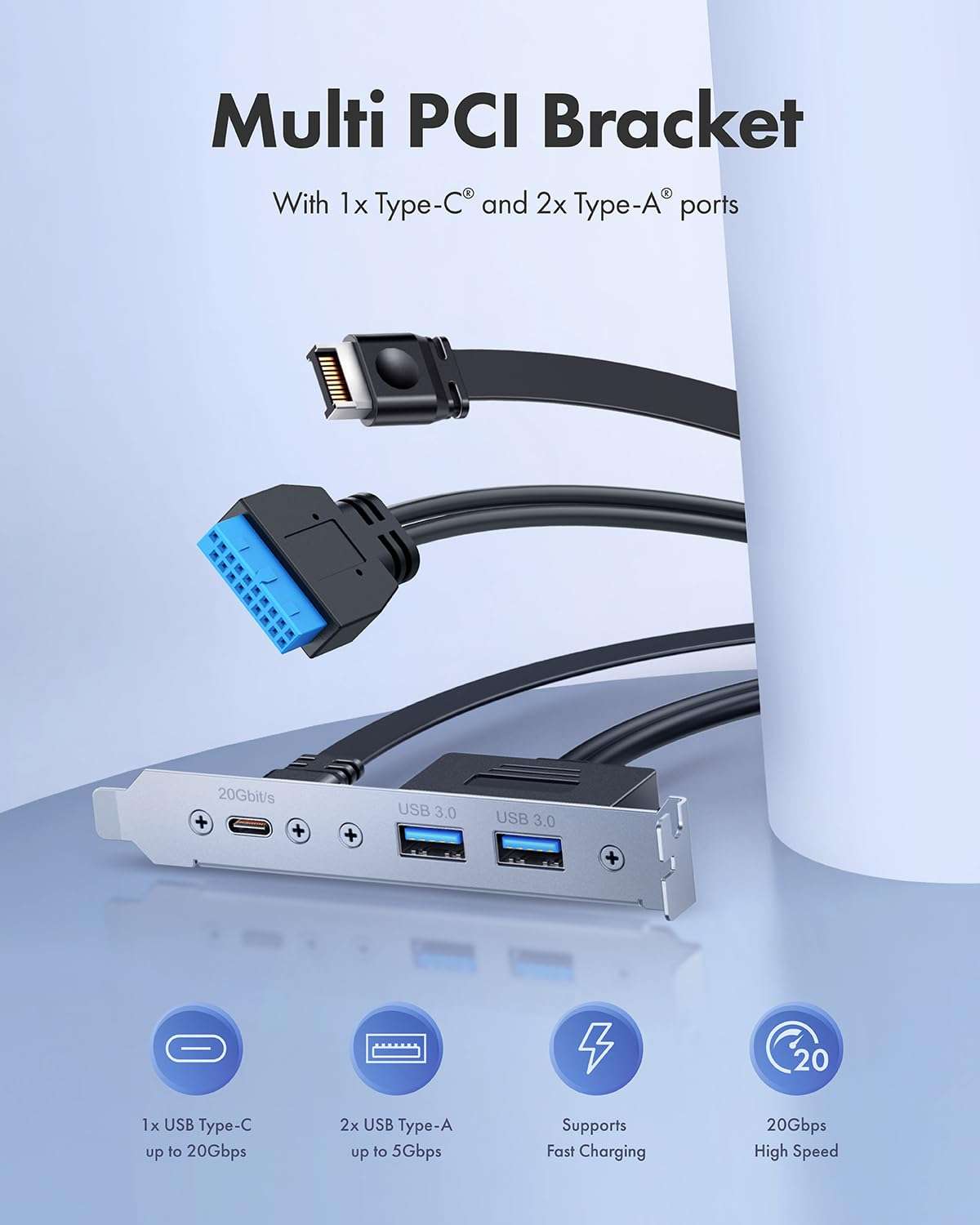 ArctiMars USB3.2 USB-C Front Panel Adapter, Motherboard Header Extension Cable, USB-C and USB to TypeC Type-E Key-A 20-Pin and 19-Pin USB3.0 PCIe Bracket (1 TypeC 20Gbps 2 USB3.0 -CA15 02) 3