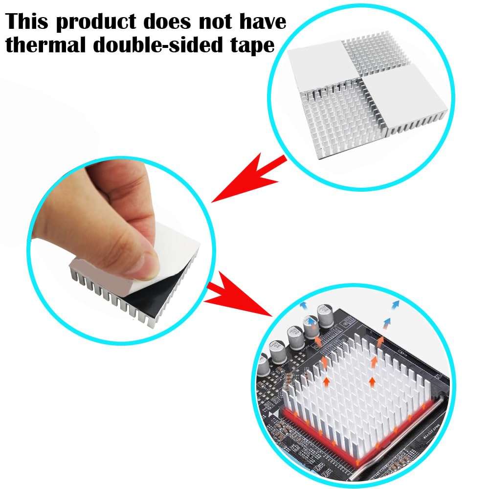 CTRICALVER 4 x Heat Sink 40 mm x 40 mm x 11 mm, Aluminium Heat Sinks with 3M Adhesive Tape (Silver) 4