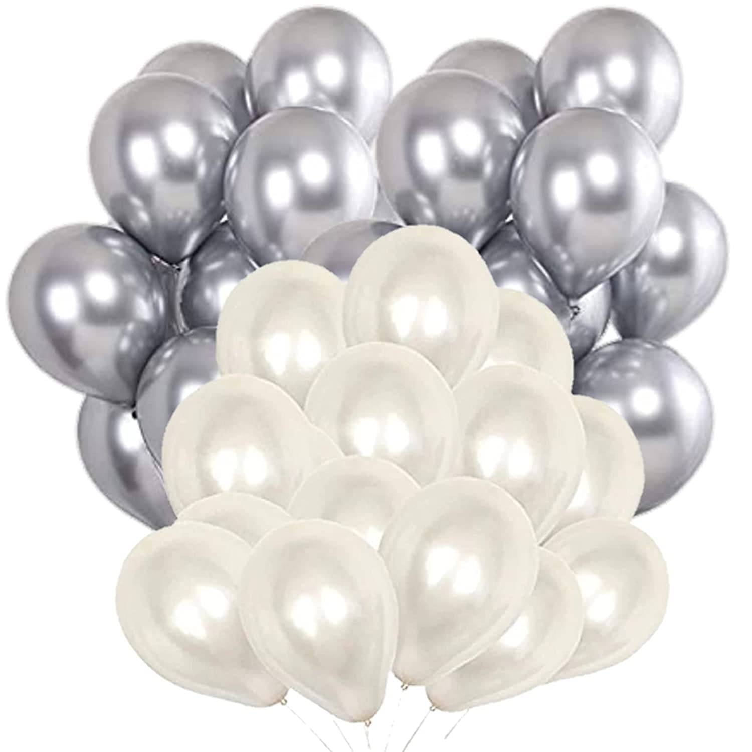 PRVV Decoration Metallic Balloon. Metallic Balloons pack for birthday decoration, HD Metallic Balloons Decoration for Birthday, Anniversary Party. (Pack of 25, Silver-White) 3