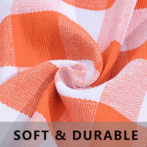 Fall Plaid Area Rug 3x5 Ft, Orange and White Buffalo Check Large Farmhouse Cotton Rug, Hand-Woven Washable Indoor Outdoor Carpet for Halloween Thanksgiving Autumn Porch Patio Decor 5