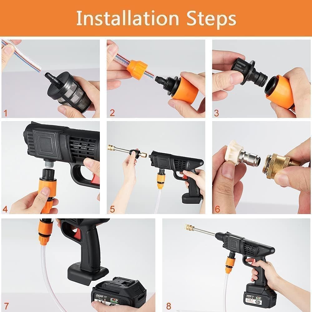 YAMATIC (Double Battery) Wireless High Pressure Car Washer & Car Cleaning 48V Rechargeable Electric Pressure Washer Gun Machine Tool for Top Flexible Pressure Washer Hose (Double Battery Gun) 3