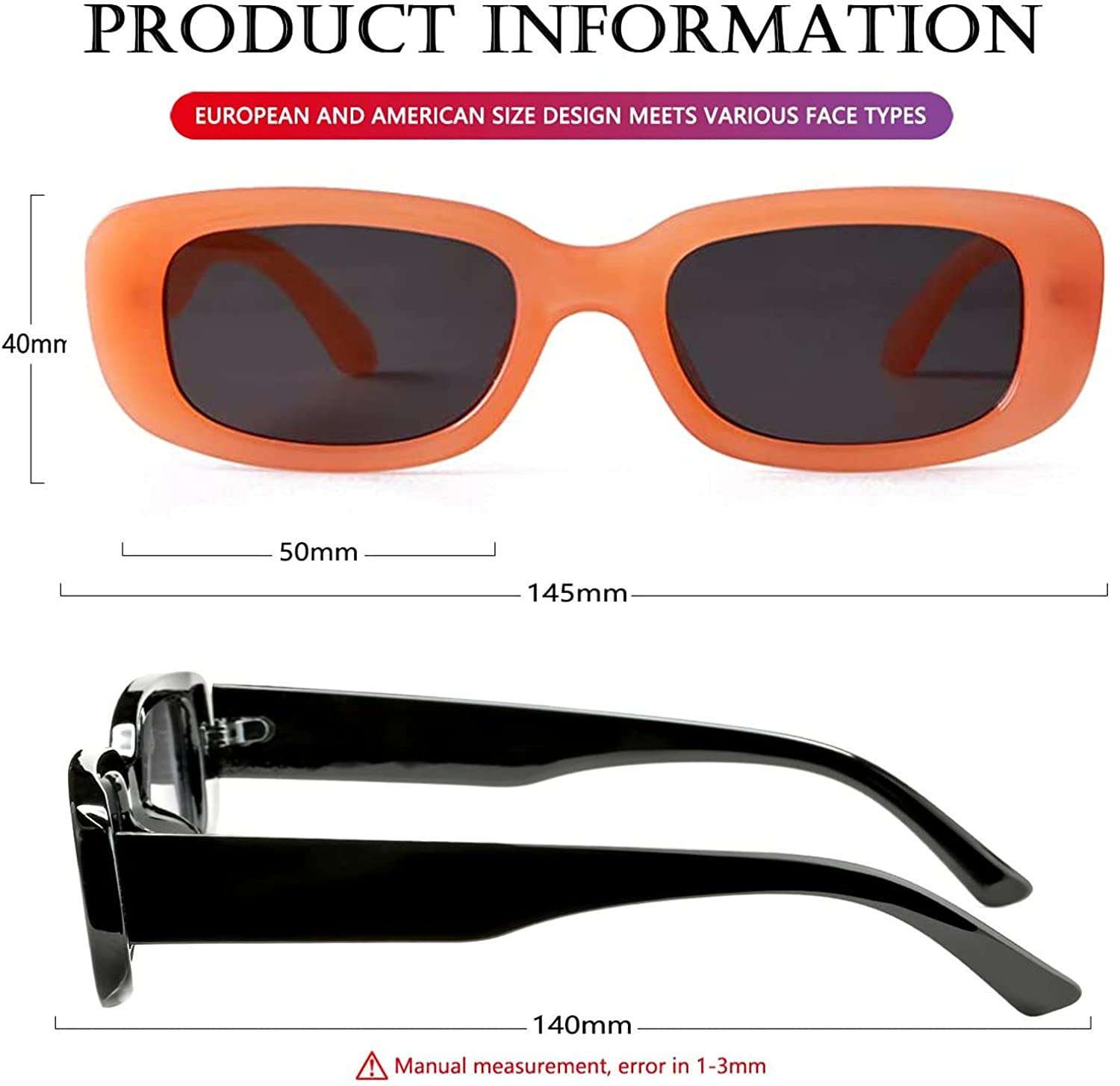 ELEGANTE Rectanglular Sunglasses For Women Retro Driving Sunlgasses Vintage Fashion Narrow Square Frame Uv400 Protection (Orange, Uv Protected) 3