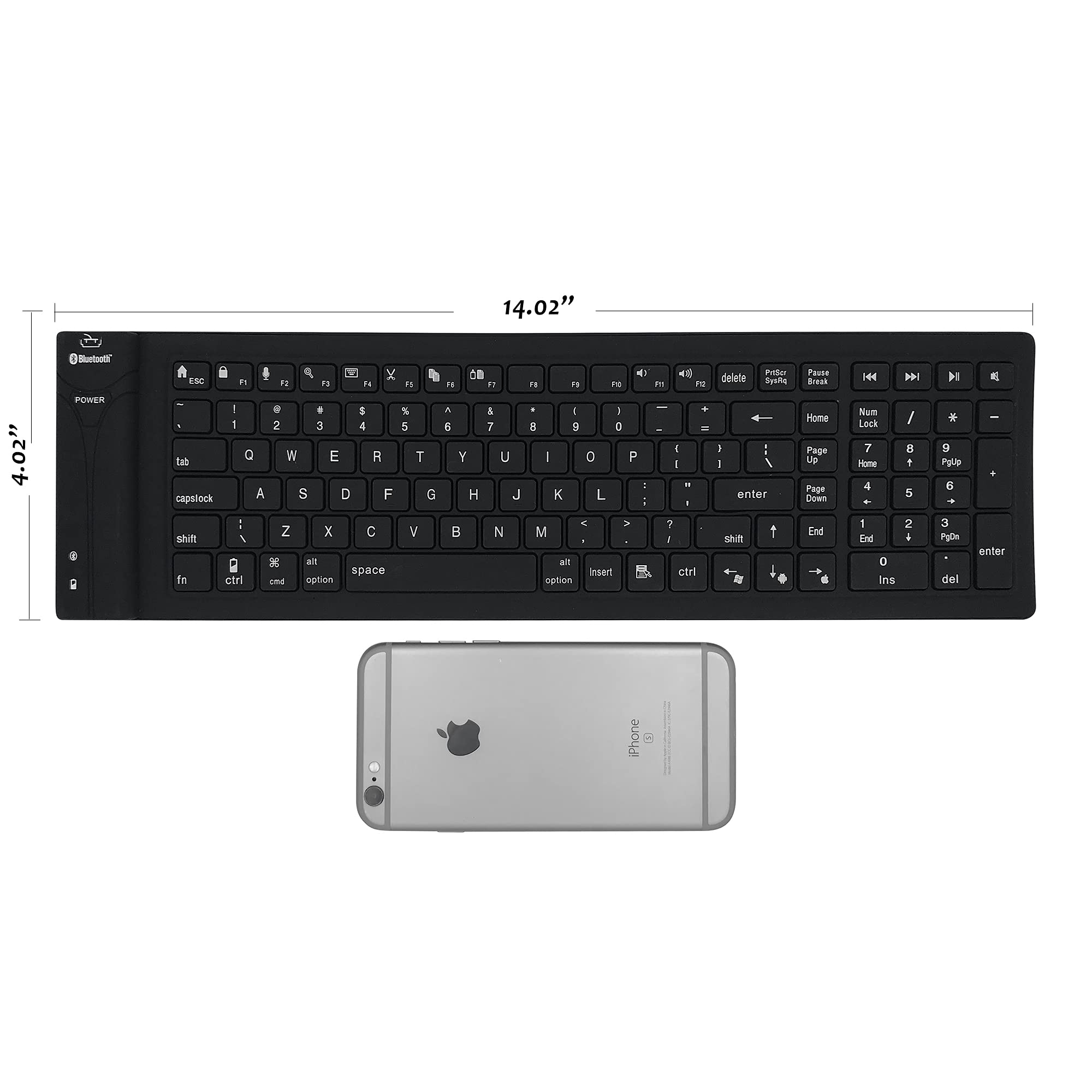 Meega Tech Foldable Silicone Keyboard Wireless Bluetooth Waterproof Rollup Keyboard for Notebook/PC/Laptop/iPad/iPhone,Black,X-Small 6