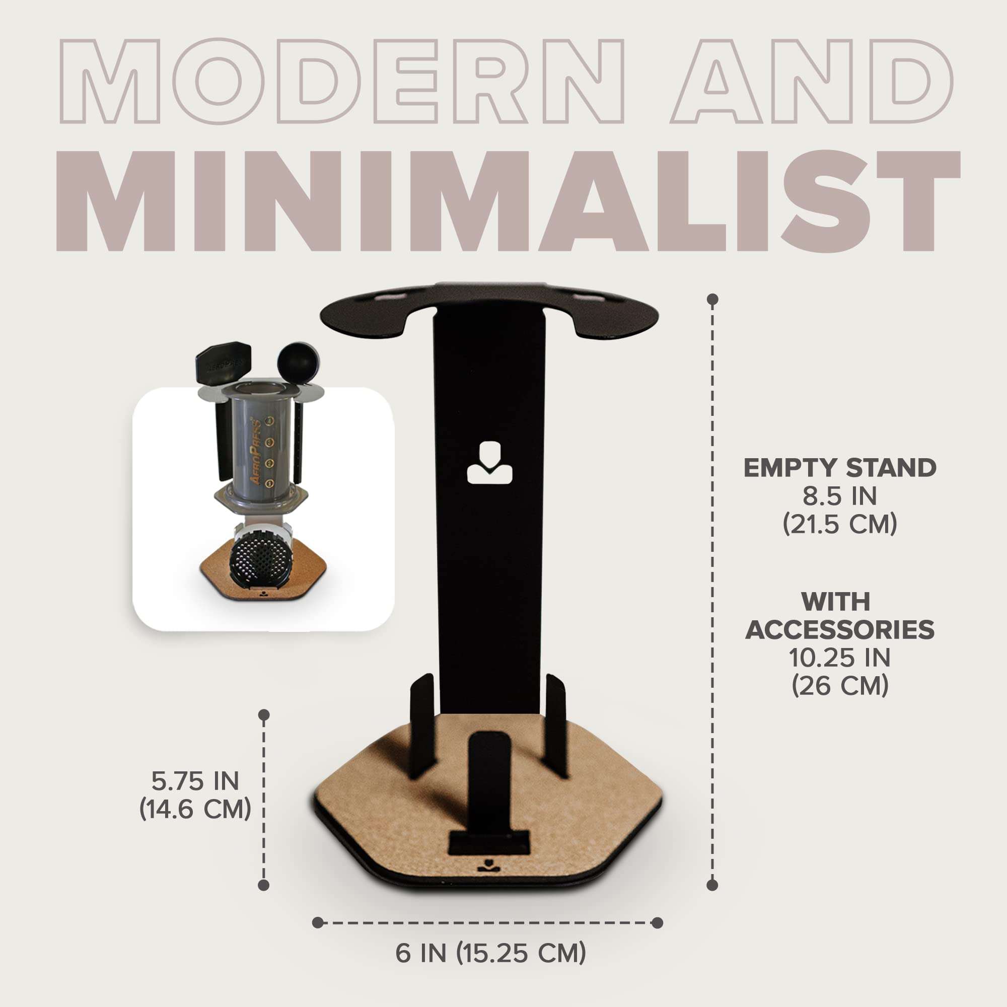 Organizer for AeroPress® Coffee Maker, Caddy Station holds Coffee Maker, Filters, Accessories, Space Saving, Steel and Cork, Precision Fit for Original and GO - Companion for AeroPress® by PBD (Black) 5