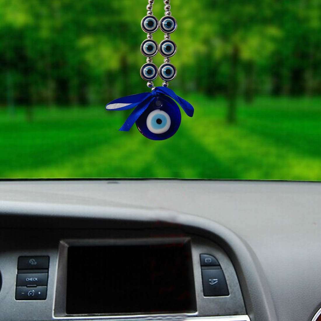 Divya Mantra Combo of Glass Evil Eye Wall Hanging Buri Nazar Battu Surksha Kawach & Tibetan Buddhist Om Mani Padme Hum Positive Vibes Prayer Flags for Car/Bike/Vehicle/ Good Luck - 3 Feet Multicolour 4