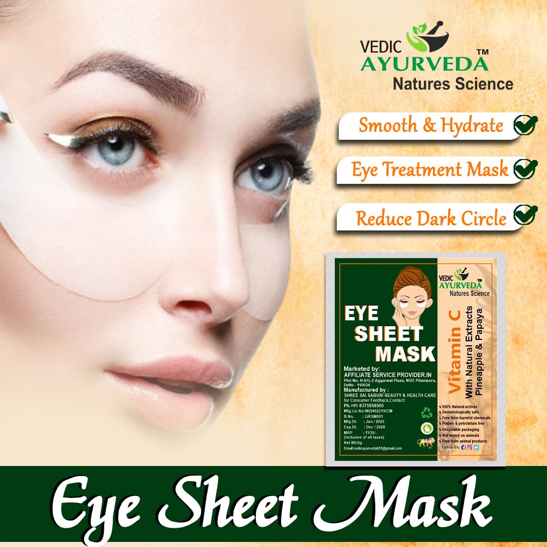 VEDICAYURVEDA Organic Eye Sheet Mask for Dark Circles, wrinkles, Dark Spots, reducing the puffiness, 100% Natural and Bio-Organic (18 g) 3