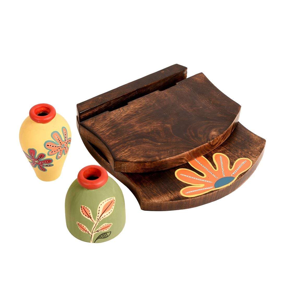Aakriti Art Creations Wall Decor Wooden Shelf with 2 Pots Madhubani Art? (6.5x5x7) 6