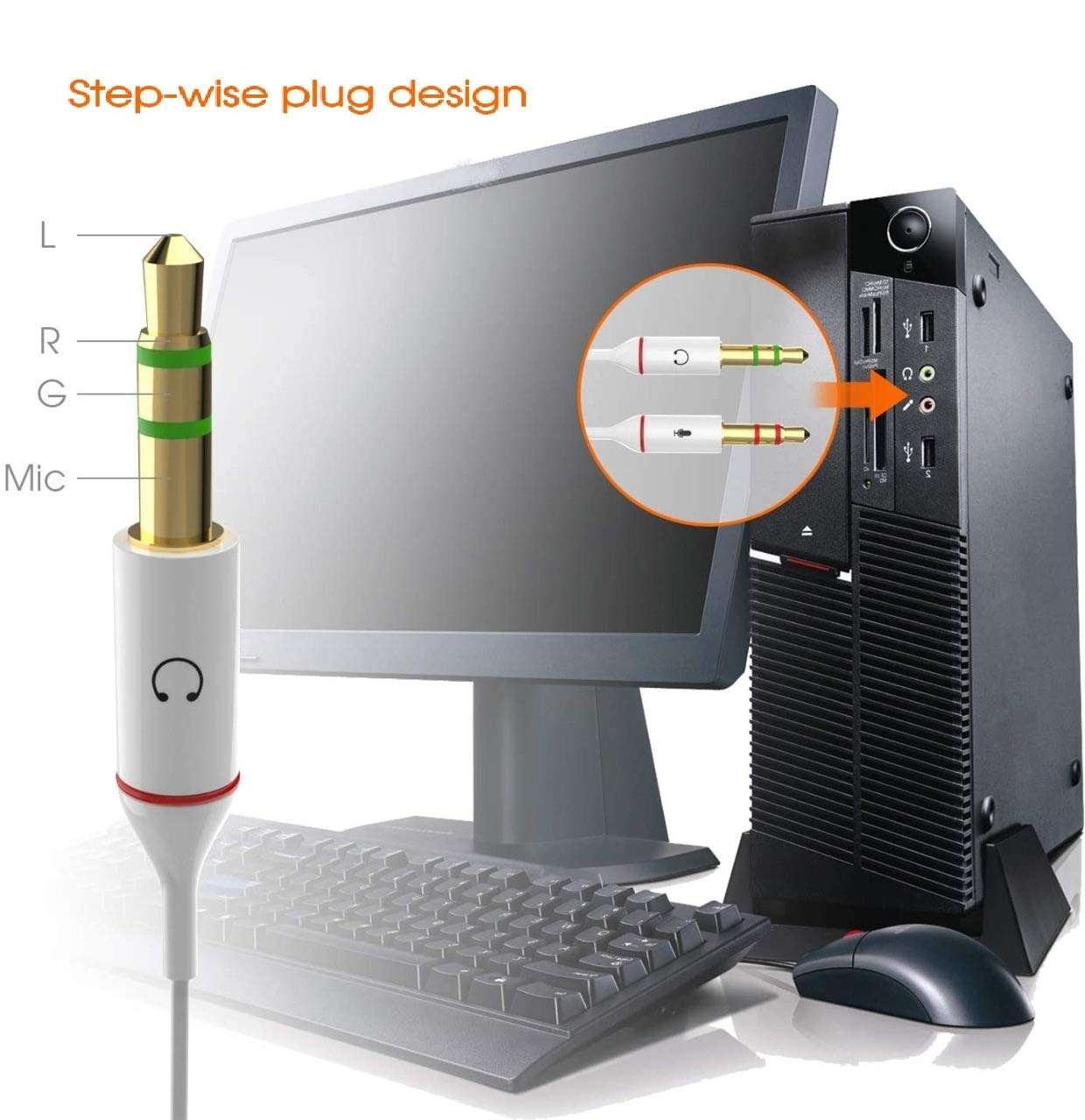 A3sprime 3.5mm Mic and Audio Headphone Splitter Cable with Separate Microphone and Headphone Connector for Gaming Headset to PC 3